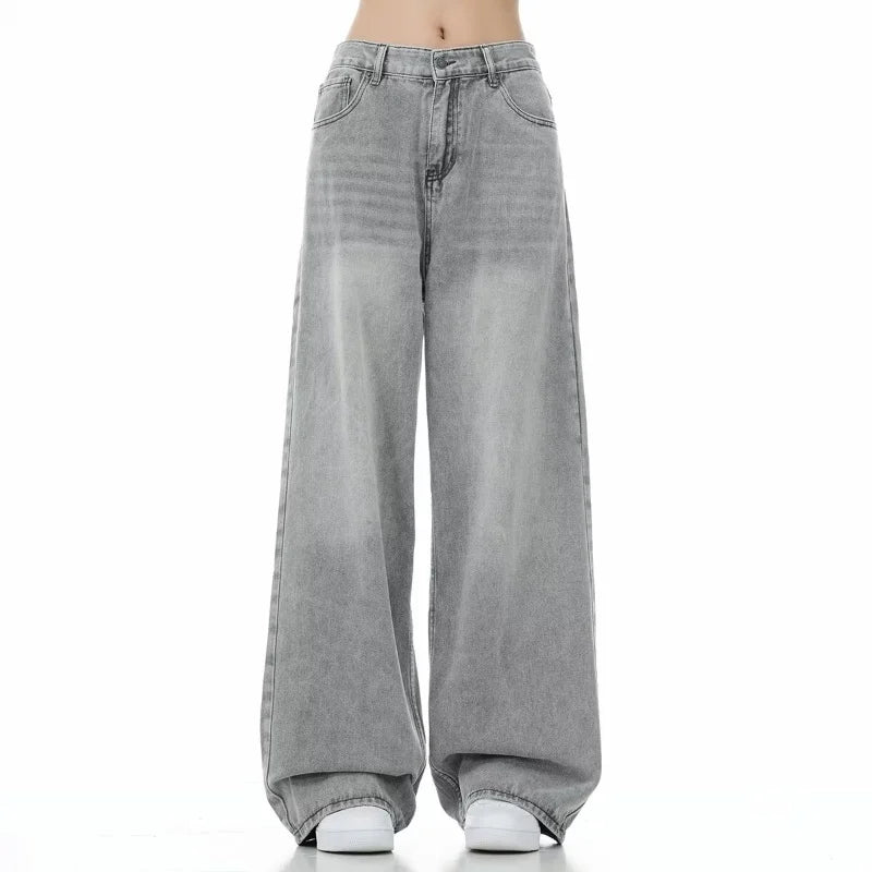 Vintage Grey Wide-Leg Baggy Jeans