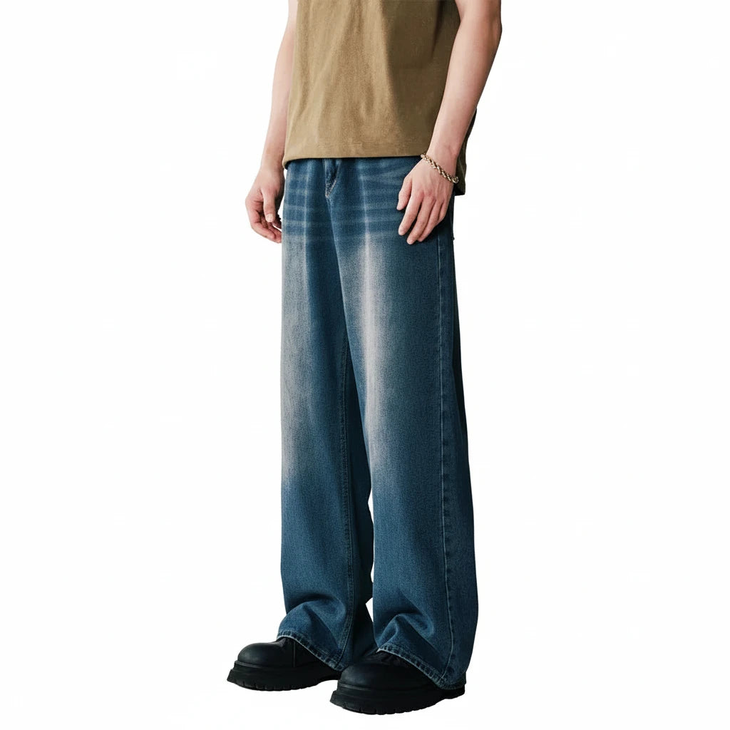 Vintage Wash Loose Wide-Leg Jeans