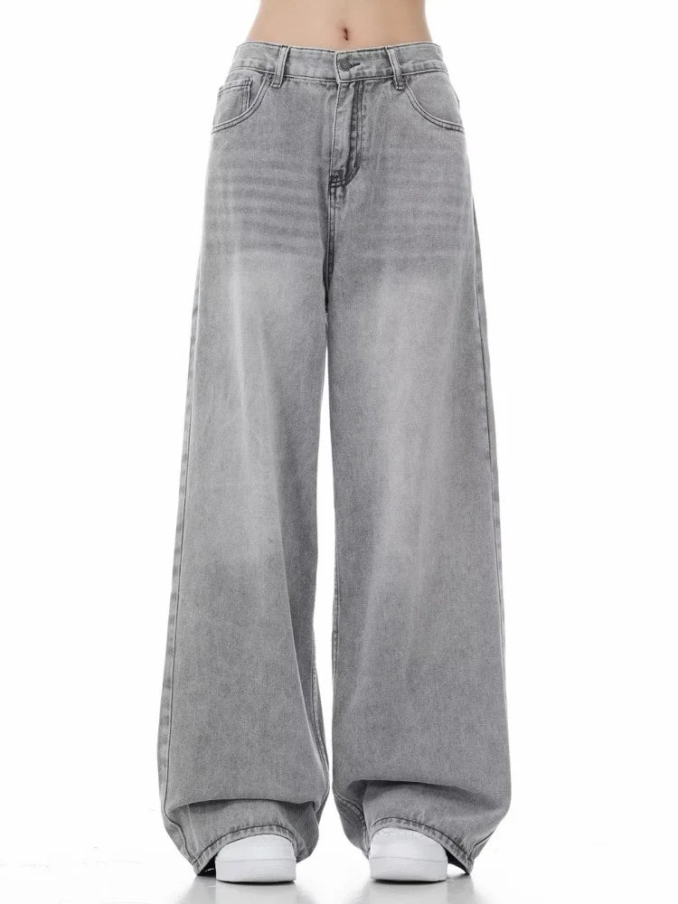 Vintage Grey Wide-Leg Baggy Jeans