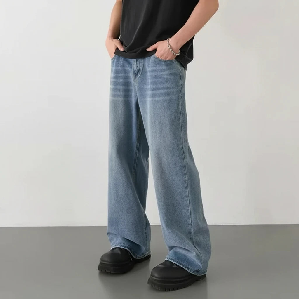 Vintage Wash Loose Wide-Leg Jeans