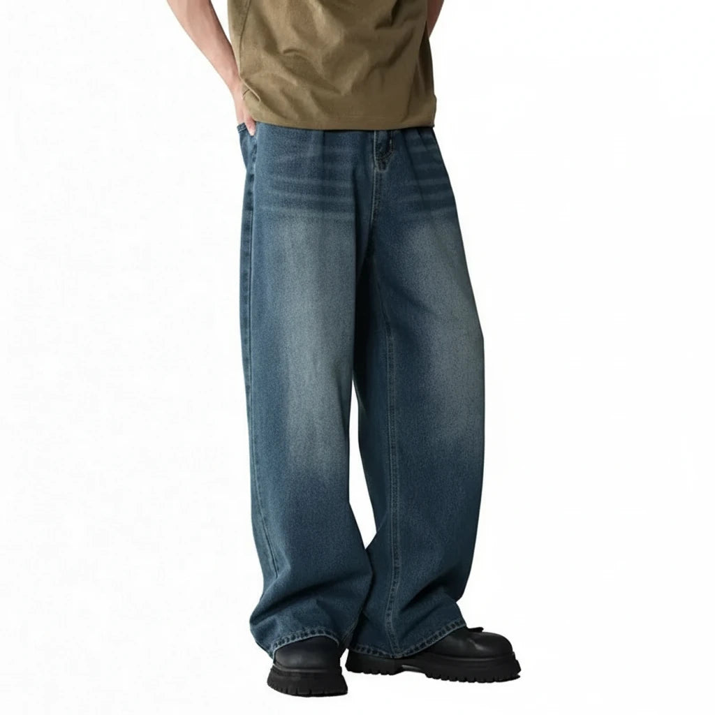 Vintage Wash Loose Wide-Leg Jeans