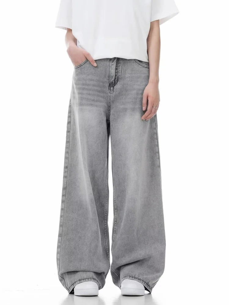 Vintage Grey Wide-Leg Baggy Jeans